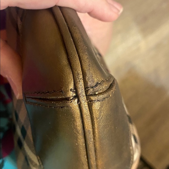 BURBERRY NOVA Check 🤎🌱🌼METALLIC bronze leather trim Bag. - Picture 15 of 15